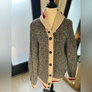 Roots Heritage Cardigan. Grey oat mix colour.